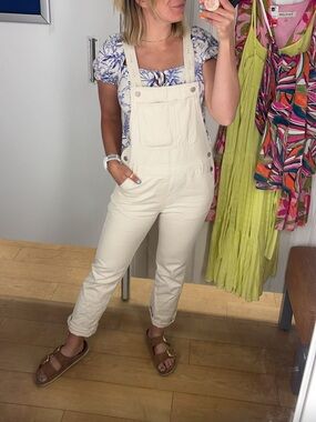 Old Navy Cream Denim Overalls - Casual Straight Leg